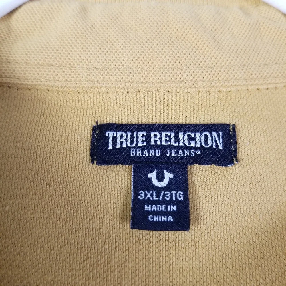 True Religion Polo Shirt Mens 3XL XXXL Yellow Orange Short Sleeve Horseshoe Logo